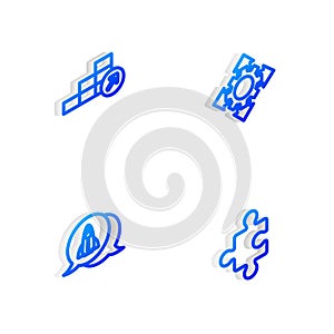 Set Isometric line Project team base, Financial growth, Startup project concept and Piece of puzzle icon. Vector