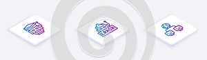 Set Isometric line Robot, Error in robot and Artificial intelligence. White square button. Vector