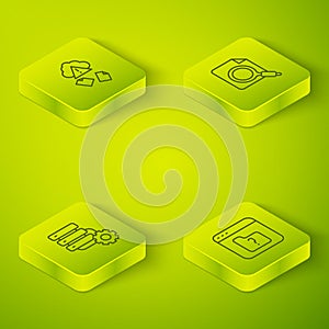 Set Isometric line Search concept with folder, Server and gear, File missing and Cloud hacking icon. Vector