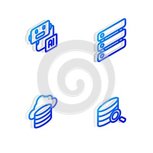 Set Isometric line Server, Data, Artificial intelligence robot, Cloud database and icon. Vector