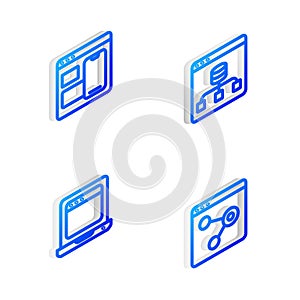 Set Isometric line Server, Data, Web developer programming code, Laptop with browser window and Browser icon. Vector