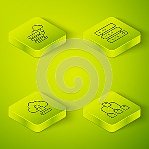 Set Isometric line Server, Data, Web Hosting, Cloud computing lock, Folder tree and Network cloud connection icon