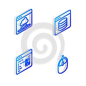 Set Isometric line Server, Data, Web Hosting, Cloud technology data transfer, Software and Computer mouse icon. Vector