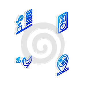 Set Isometric line Smart farming technology, Flower status, Chicken and camera and location icon. Vector