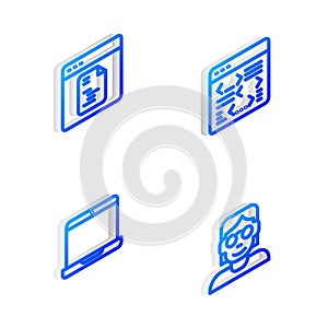 Set Isometric line Software, , Laptop and Hacker or coder icon. Vector
