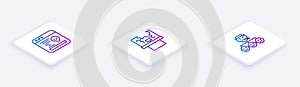 Set Isometric line System bug, Broken window and Mafia. White square button. Vector