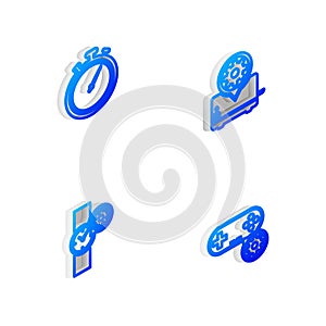 Set Isometric line Toaster setting, Stopwatch, Wrist and Gamepad icon. Vector