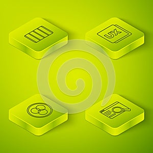 Set Isometric line UI or UX design, RGB and CMYK color mixing, and Color palette guide icon. Vector