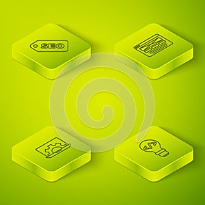 Set Isometric line UI or UX design, Web development, Front end and SEO optimization icon. Vector