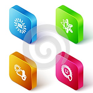 Set Isometric line UV protection, Sun and snowflake, Thermometer cloud, sun and icon. Vector