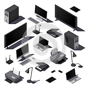 Set of isometric low poly electronic devices
