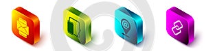 Set Isometric Mobile and envelope, Phone and graphic tablet, Location and mail and e-mail and Chain link icon. Vector