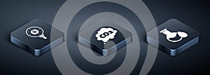 Set Isometric Motor gas gauge, Oil petrol test tube and CO2 emissions in cloud icon. Vector