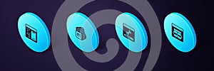 Set Isometric MySQL code, Loading data window, Processor and Software icon. Vector