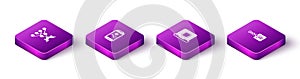 Set Isometric Neural network, Mobile phone, Processor CPU and Binary code icon. Vector