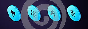 Set Isometric Neural network, Server, Data, and Computer monitor icon. Vector