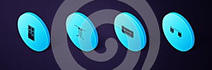 Set Isometric Office desk, TV table stand, Round and Closed door icon. Vector