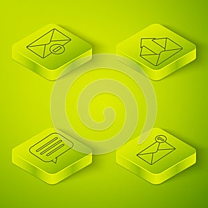 Set Isometric Outgoing mail, Speech bubble chat, Envelope and Delete envelope icon