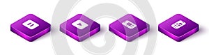 Set Isometric Pause button, Play, Online play video and Music player icon. Vector