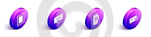Set Isometric Postal stamp, Received message concept, Chat messages notification on phone and Envelope with shield icon