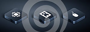 Set Isometric Processor with CPU, Computer mouse and Hard disk drive HDD icon. Vector