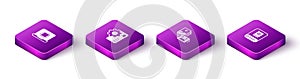 Set Isometric Processor CPU, Neural network, Artificial intelligence robot and AI icon. Vector