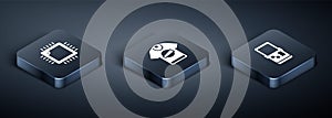 Set Isometric Processor with CPU, Tetris and T-shirt icon. Vector