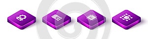 Set Isometric Robot setting, Binary code, Processor CPU and Neural network icon. Vector