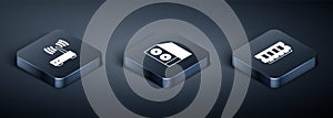 Set Isometric Router and wi-fi signal, RAM, random access memory and Case of computer icon. Vector