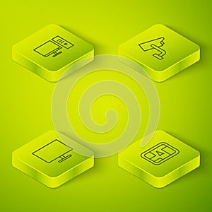 Set Isometric Security camera, Computer monitor screen, Gps device with map and icon. Vector