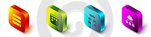 Set Isometric Server, Data, Web Hosting, Loading data window, Hierarchy organogram chart and Cloud technology transfer