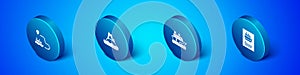 Set Isometric Ship line path, Cruise ship, and Tropical island ocean icon. Vector