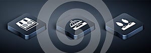 Set Isometric Shooting gallery, Forest and Attraction carousel icon. Vector photo