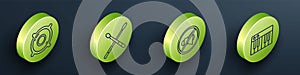 Set Isometric Stereo speaker, Drum sticks, Speaker mute and Music synthesizer icon. Vector