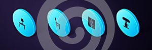 Set Isometric Table lamp, Wardrobe, Chair and on table icon. Vector