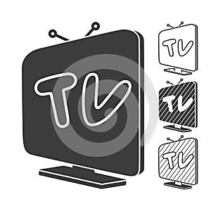 Set of isometric TV icons, isolated on white. Vector