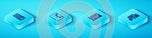 Set Isometric UI or UX design, Web development, Monitor, mobile, tablet and Website statistic icon. Vector