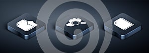 Set Isometric Upload file document, Document and Search cloud computing icon. Vector