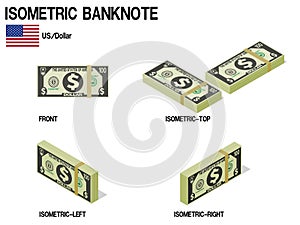 Set of Isometric USD banknote on white background