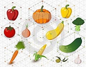 Set of isometric vegetables