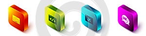 Set Isometric Web development, Front end, Website template and UI or UX design icon. Vector