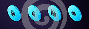 Set Isometric Web development, Online play video, Computer mouse and Processor icon. Vector