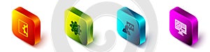 Set Isometric Web development, Website statistic, Front end and UI or UX design icon. Vector