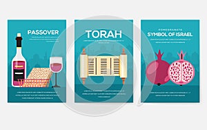 Set of Israel country ornament travel trip concept. Art traditional, magazine, book, poster, abstract, banners, element