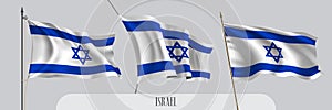 Set of Israel waving flag on isolated background vector illustration