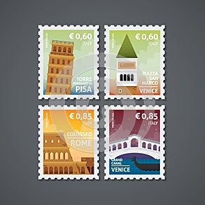 Set of Italy postage stamps.. Vector illustration decorative design