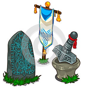 Set of items in Norse mythology. Vector isolated