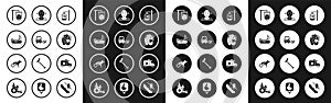 Set IV bag, Disabled car, Patient with broken leg, Hearing aid, Deaf, Emergency and Dog wheelchair icon. Vector