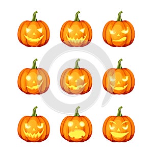 Set of jack-o`-lanterns Halloween pumpkins. Vector eps-10.