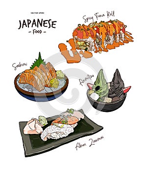 Set of Japanese food, Hand draw sketch vector